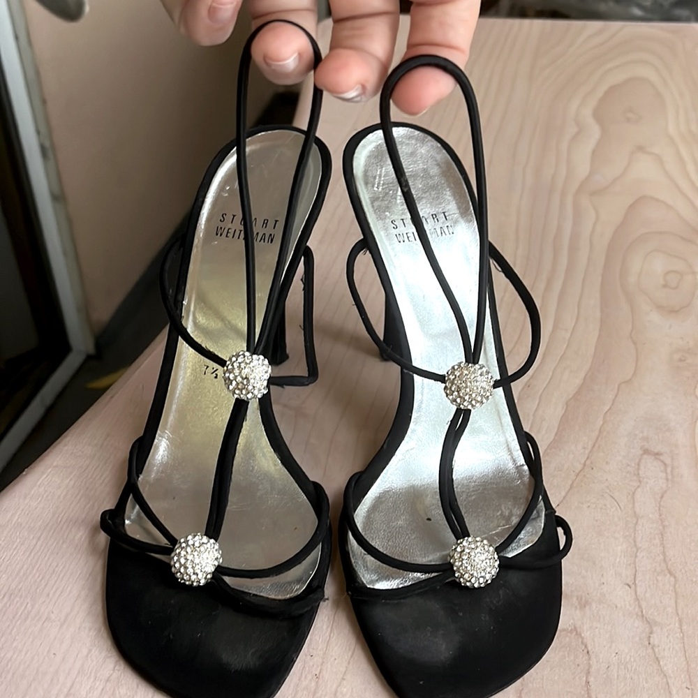 Stuart Weitzman satin sandals with rhinestones